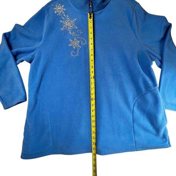 Quacker Factory XL Blue Fleece Pullover Rhinestone Snowflake Design Quarter Zip - Picture 8 of 12
